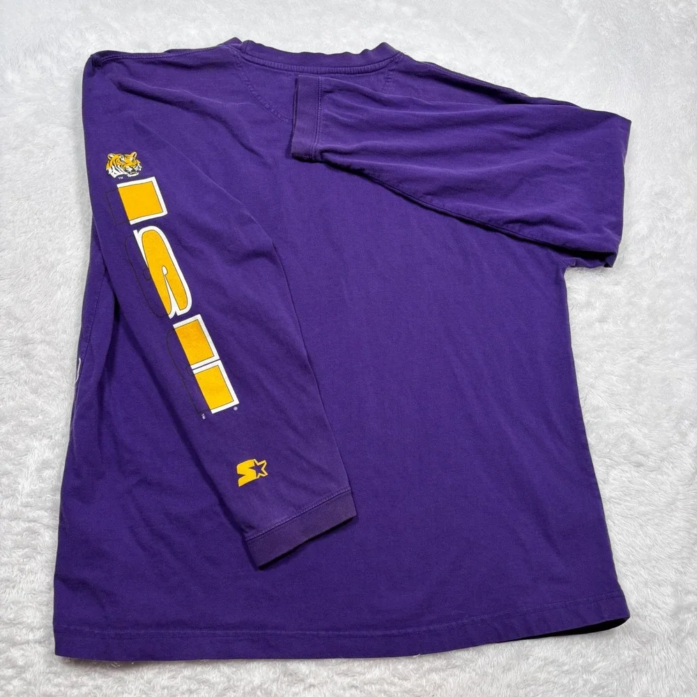 VTG 90s Starter LSU Tigers Long Sleeve T-Shirt Men XL Purple Spellout Fan Alumni